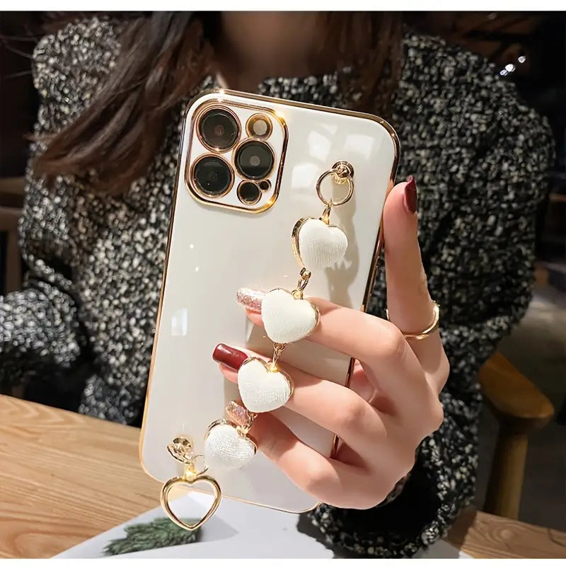 $5  and Low - Luxury Plating Heart Metal Bracelet Phone Chain Case