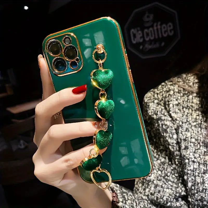 $5  and Low - Luxury Plating Heart Metal Bracelet Phone Chain Case