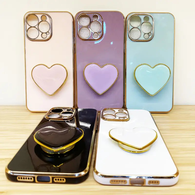 $5  and Low - Heart Shape Stand Phone Case For Apple iPhone