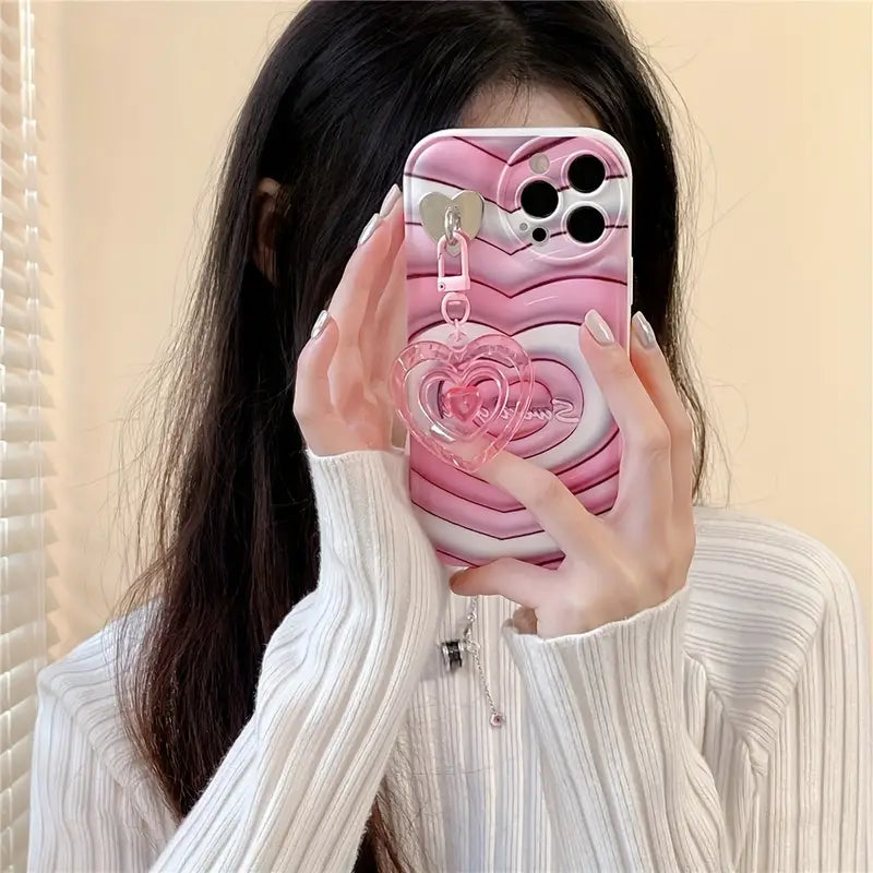 $5  and Low - Pink Star Love Heart 3D Pendant Keychain Soft Phone Case
