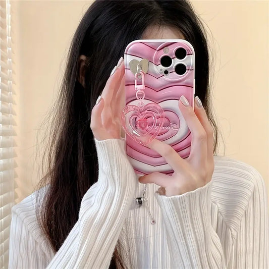 $5  and Low - Pink Star Love Heart 3D Pendant Keychain Soft Phone Case