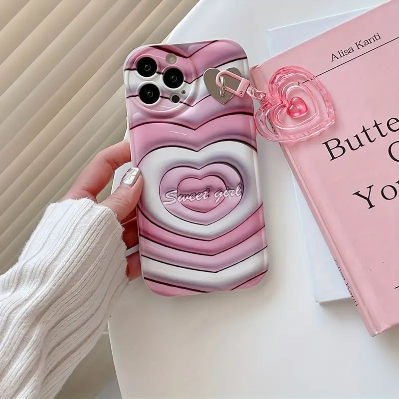 $5  and Low - Pink Star Love Heart 3D Pendant Keychain Soft Phone Case
