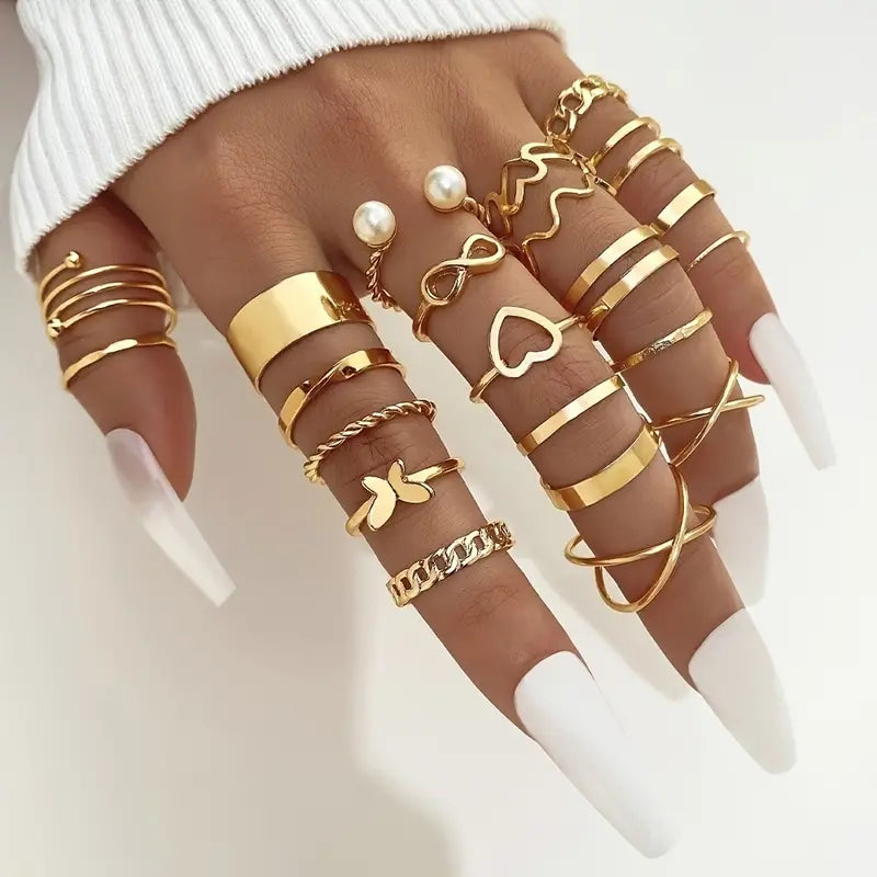 $5 and Low - Personality Exaggerated Golden Silverjew Love Pattern Rings