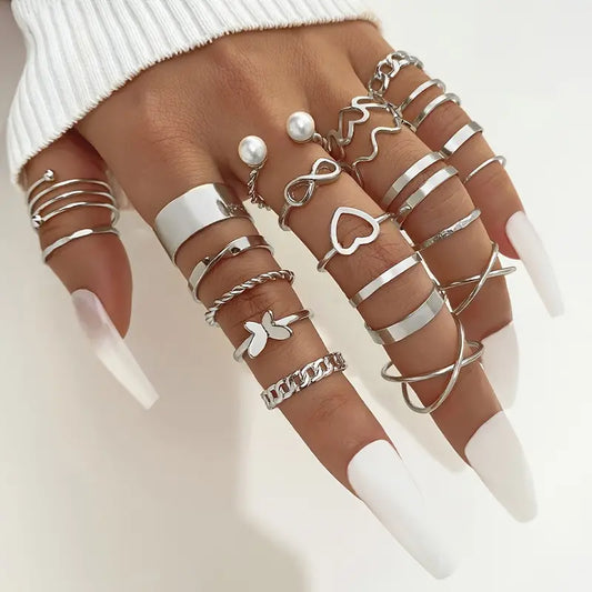 $5 and Low - Personality Exaggerated Golden Silverjew Love Pattern Rings