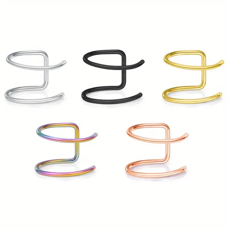 $5 and Low - Trendy Men's No Piercing Nose Ring, Earring, Stainless Steel Lip Ring 1/3/5pcs