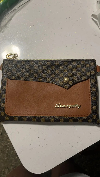 $5 and Low - Retro Pattern Wristlet Crossbody Bag, PU Leather Textured Bag Purse