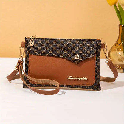 $5 and Low - Retro Pattern Wristlet Crossbody Bag, PU Leather Textured Bag Purse